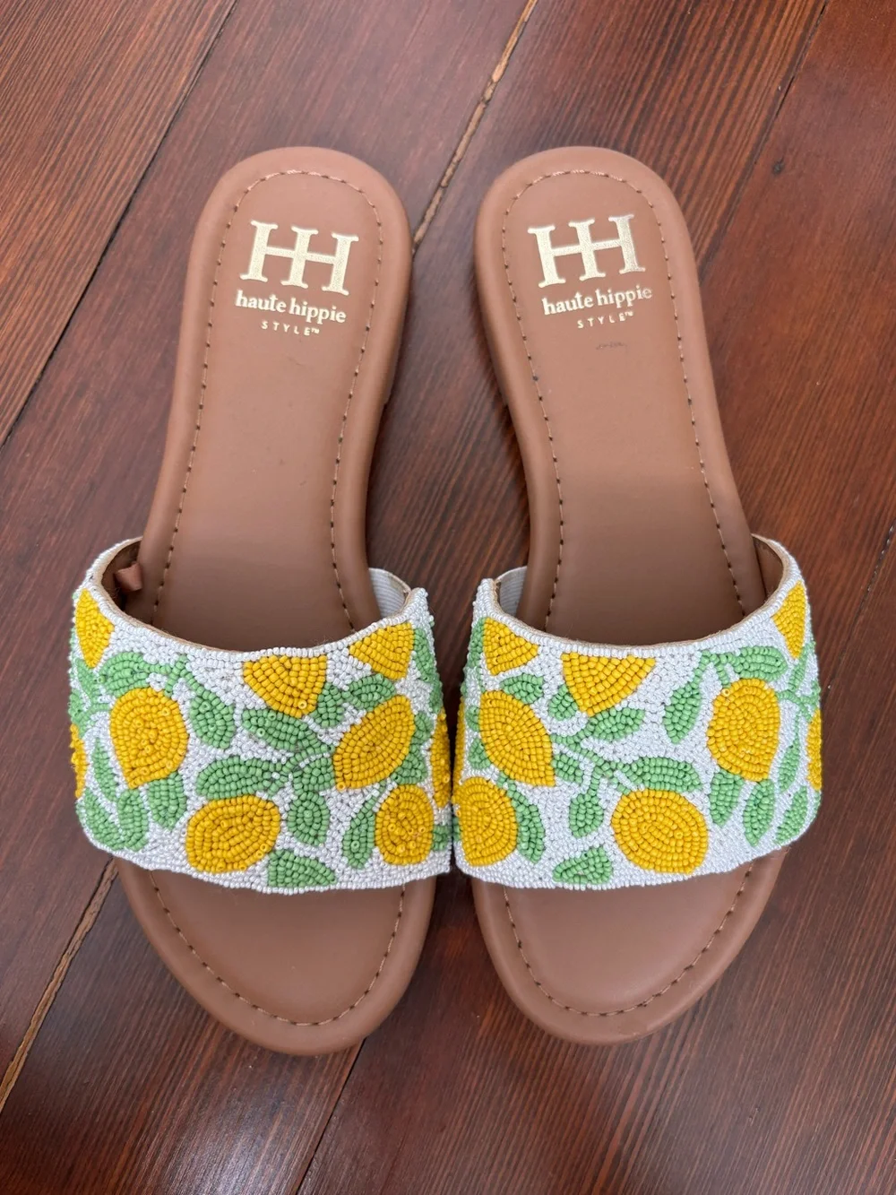 Haute Hippie beaded lemon sandals